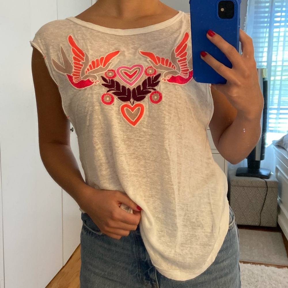 Free People Embroidered Tee